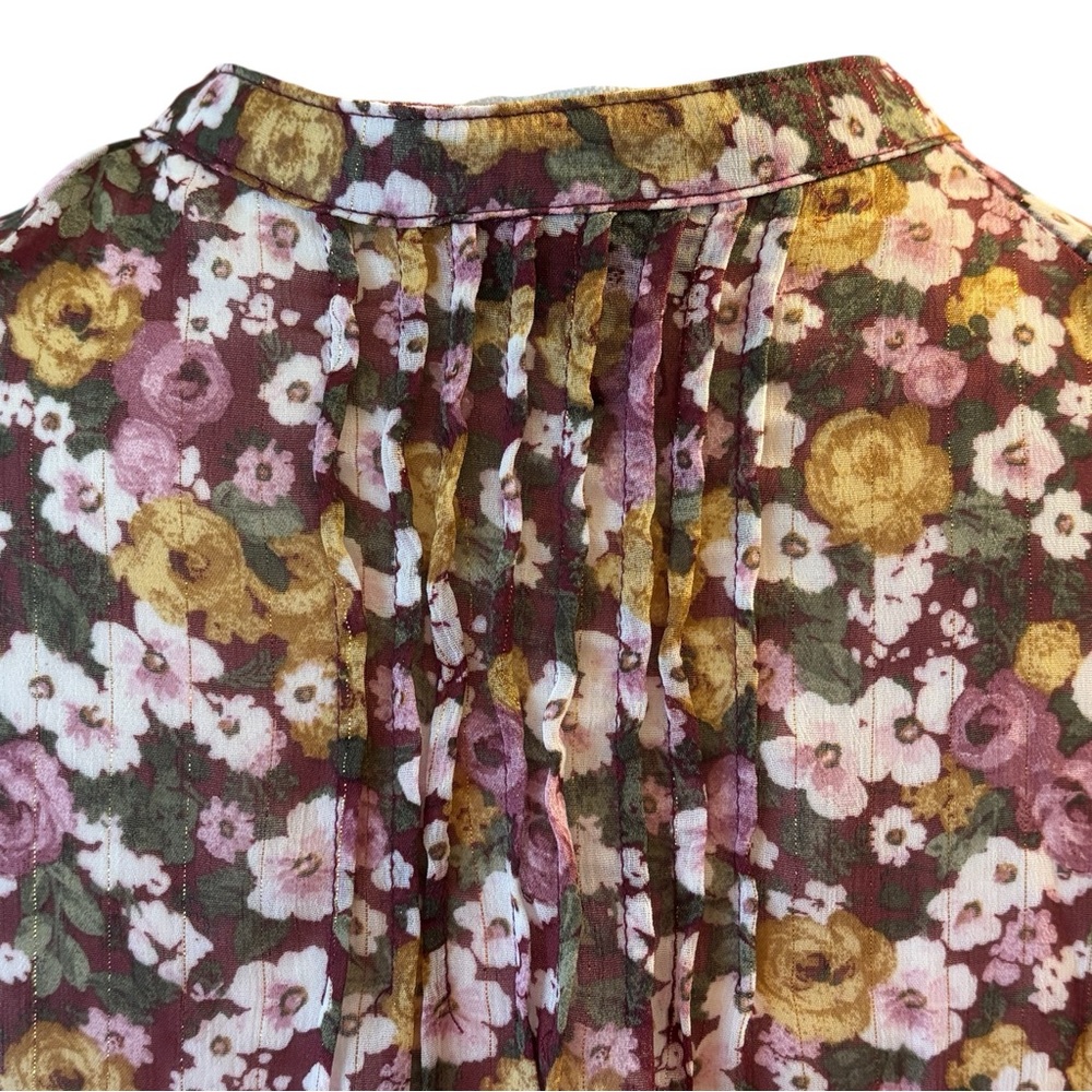 Torrid 3X Blouse Long Sleeve Fall Floral Metallic Thread Button Details Relaxed - Picture 11 of 14